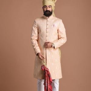 Lucknowi Chikankari Embroidered Peach Color Sherwani | Elegant Ethnic Wear | Jaipurio